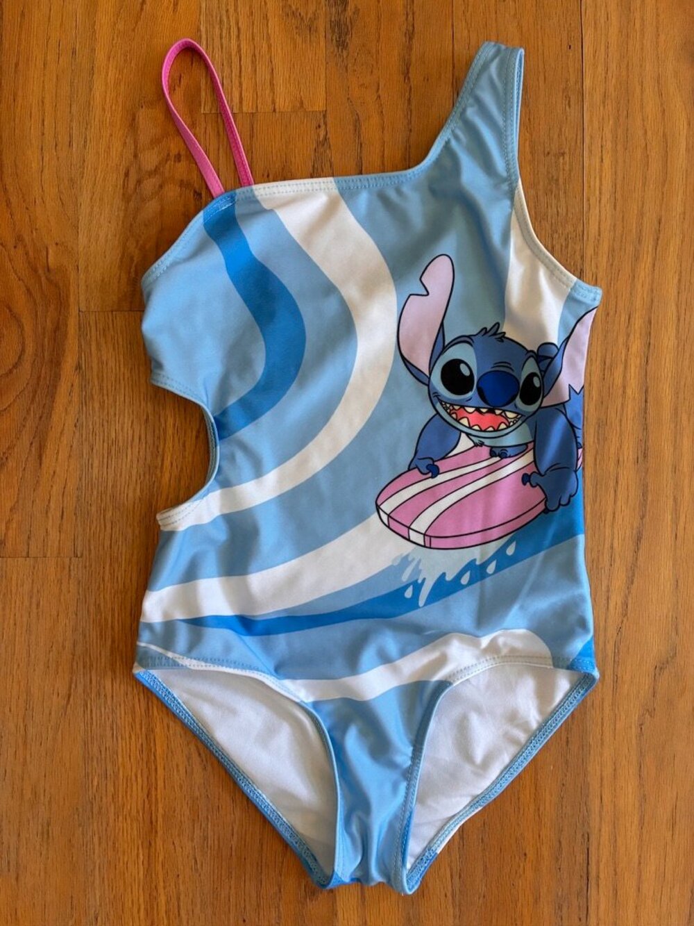 Disney Stitch Girls One Piece Swimsuit Blue Pink Size 7/8